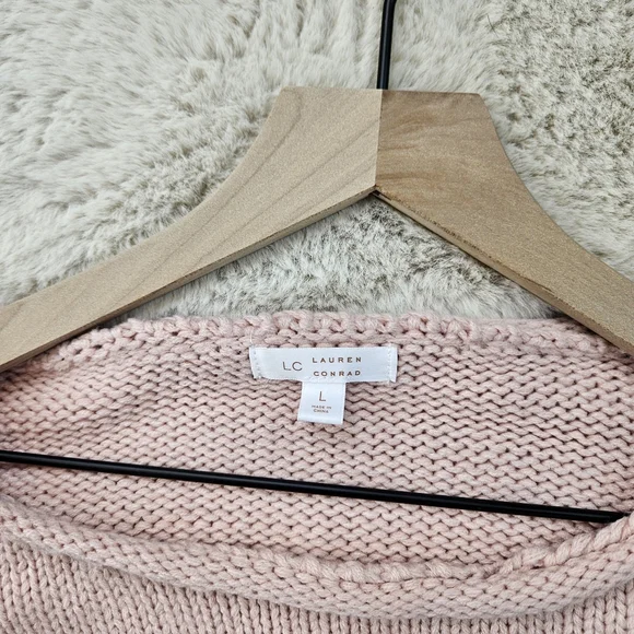 LC Lauren Conrad Pink Rib Knit Pullover Sweater Women Size Large - Picture 4 of 8